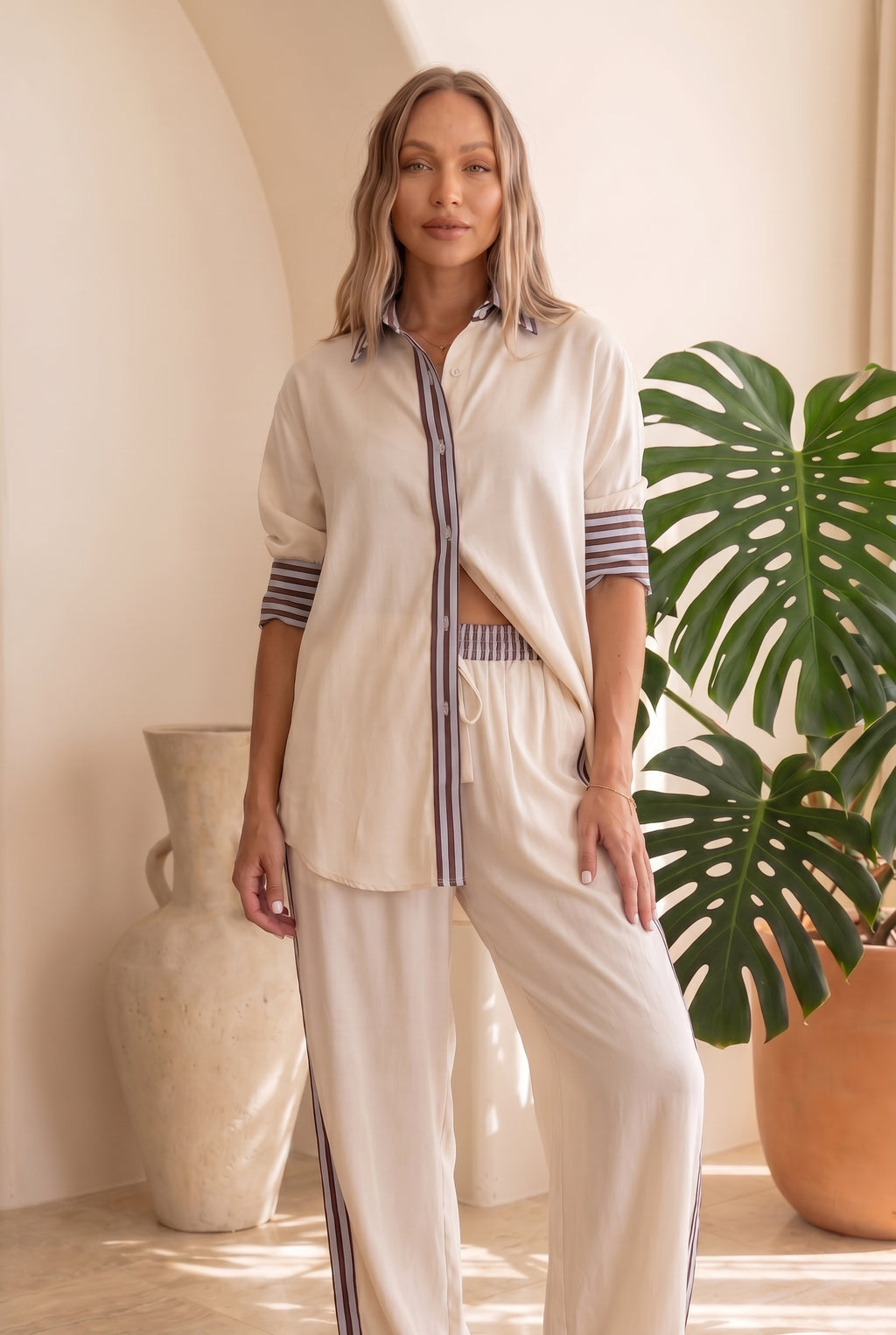 Beige Blue portobello Shirt