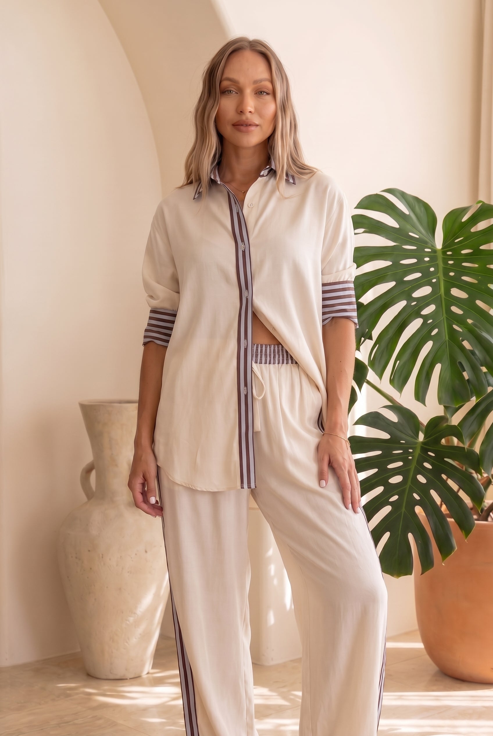 Beige Blue portobello Shirt